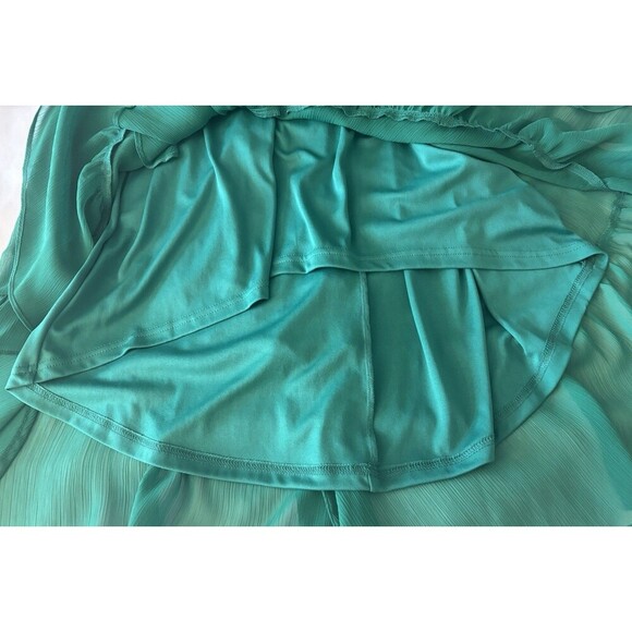CALVIN KLEIN Kelly Green Ruffle Wrap Dress Women 4 Flutter Sleeve Midi Chiffon - Picture 10 of 16